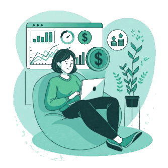 Animated illustration of financial planning and coin growth