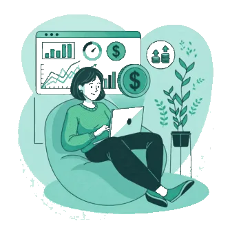 Animated illustration of financial planning and coin growth