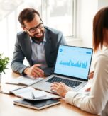 Xero accountant reviewing a UK small business cloud accounting dashboard with a client.